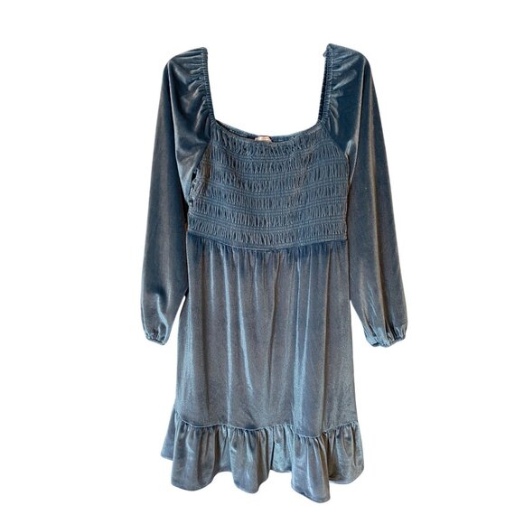 Lauren Conrad Blue Velour Long Sleeve Smocked Dress Medium - Picture 3 of 12